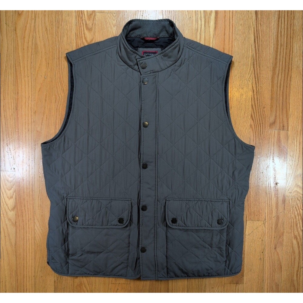 UNTUCKit Vest Mens XL Gray Quilted Full Zip Snap Pockets Casual Outdoor Golf